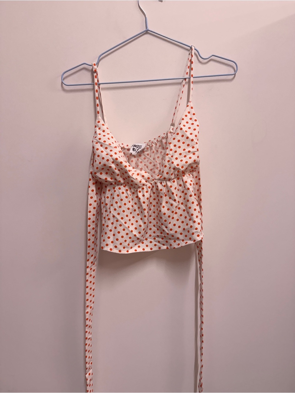 Princess Polly White Tank with Orange Polka Dots